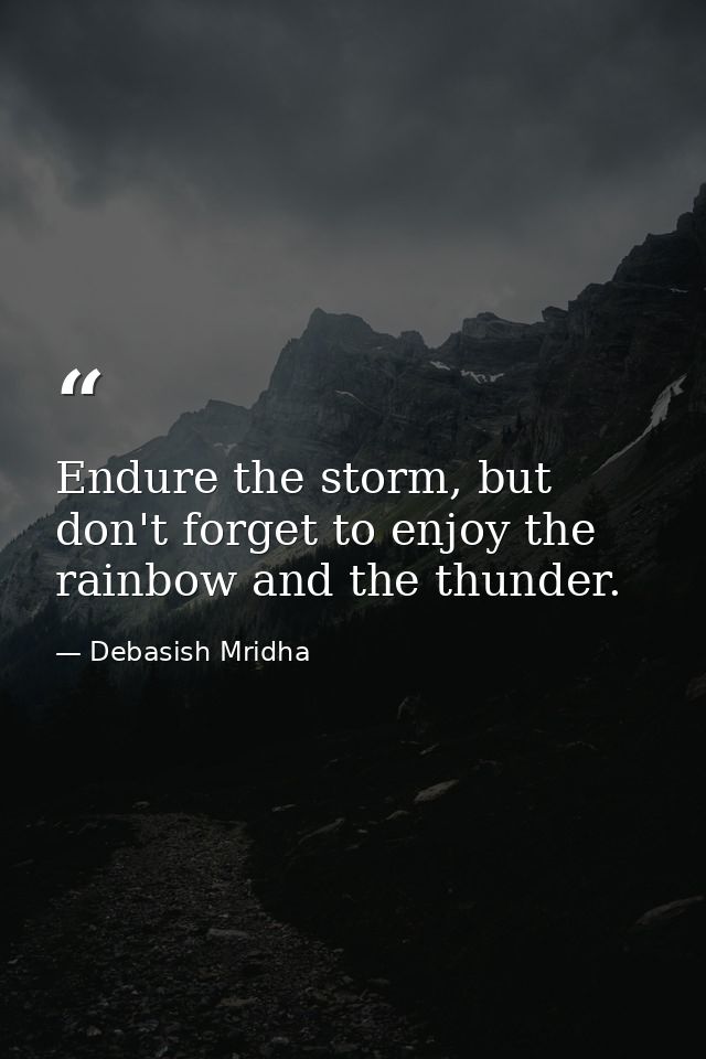 Endure the storm, but don't forget to enjoy the rainbow and the thunder. — Debasish Mridha