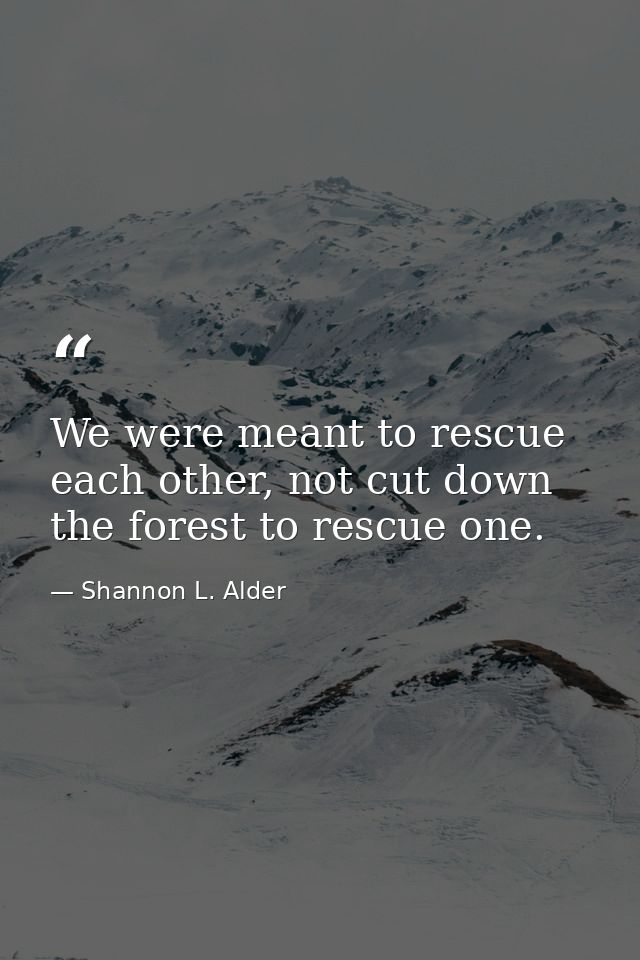 We were meant to rescue each other, not cut down the forest to rescue one. — Shannon L. Alder