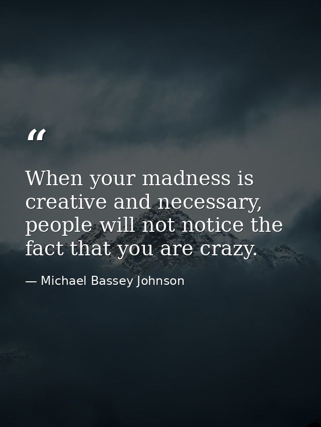 When your madness is creative and necessary, people will not notice the fact that you are crazy. — Michael Bassey Johnson