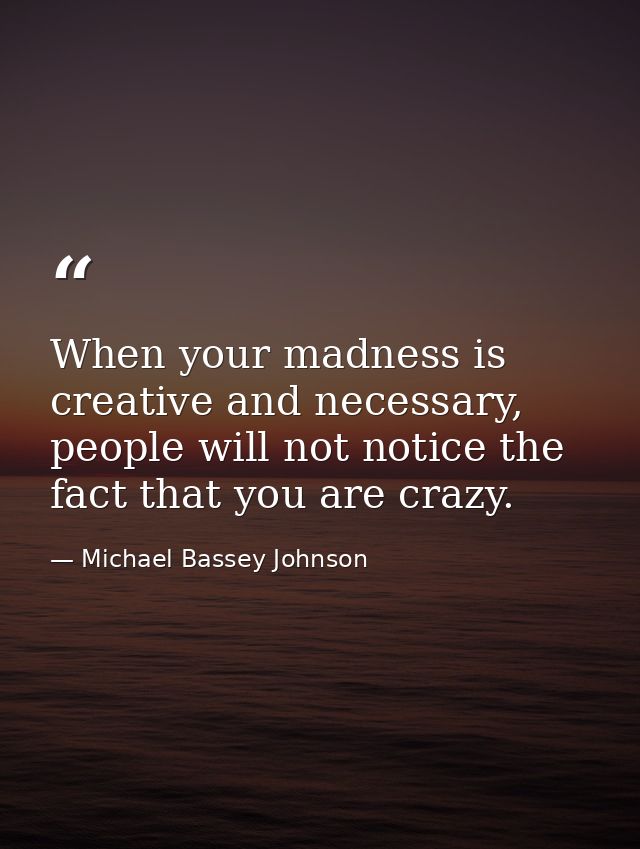 When your madness is creative and necessary, people will not notice the fact that you are crazy. — Michael Bassey Johnson