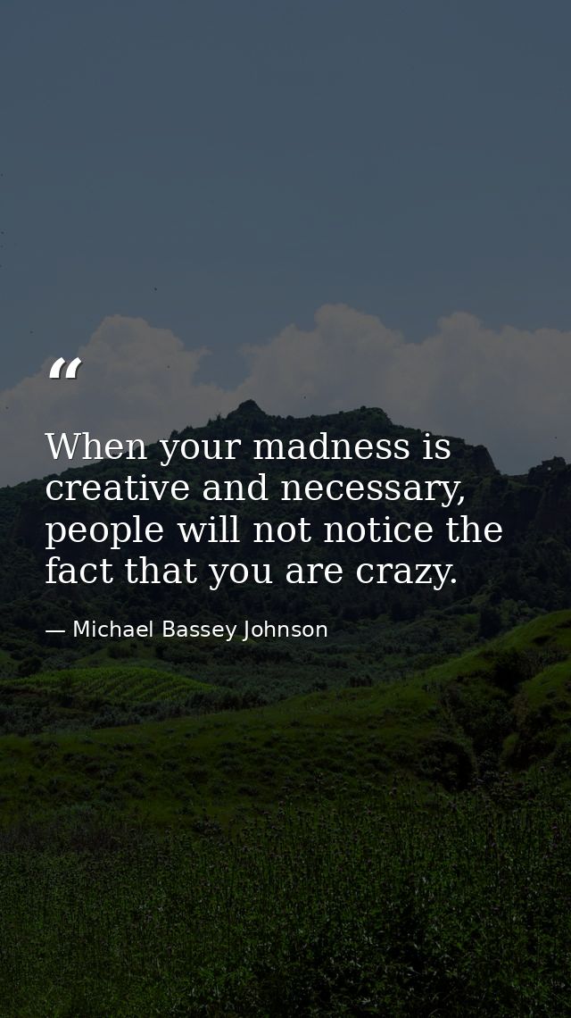When your madness is creative and necessary, people will not notice the fact that you are crazy. — Michael Bassey Johnson