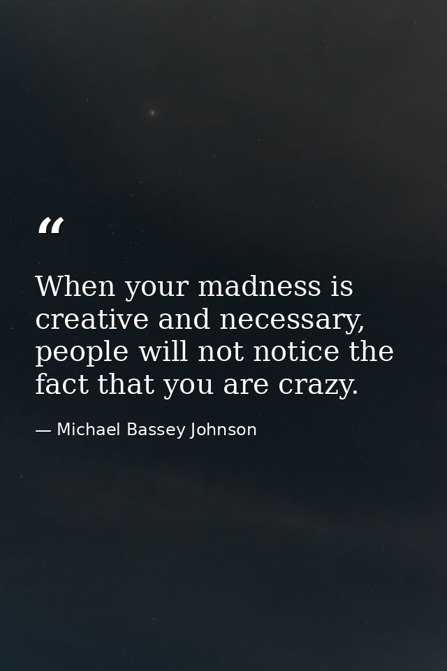 When your madness is creative and necessary, people will not notice the fact that you are crazy. — Michael Bassey Johnson