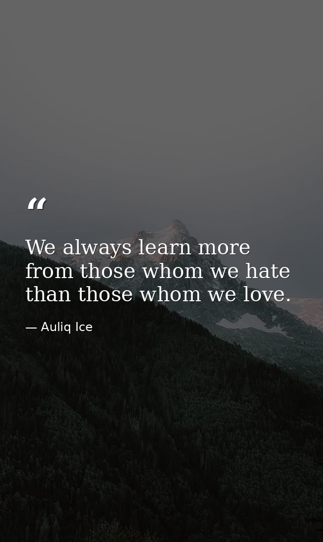 We always learn more from those whom we hate than those whom we love. — Auliq Ice