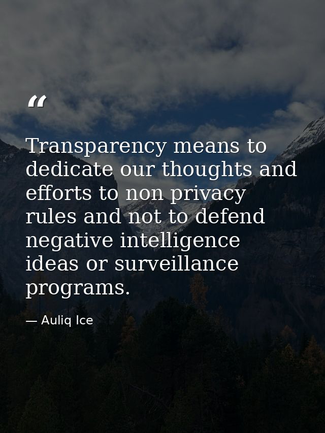 Transparency means to dedicate our thoughts and efforts to non privacy rules and not to defend negative intelligence ide — Auliq Ice