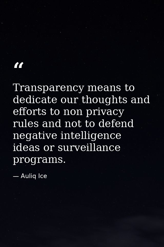 Transparency means to dedicate our thoughts and efforts to non privacy rules and not to defend negative intelligence ide — Auliq Ice