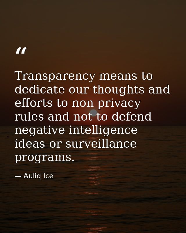 Transparency means to dedicate our thoughts and efforts to non privacy rules and not to defend negative intelligence ide — Auliq Ice