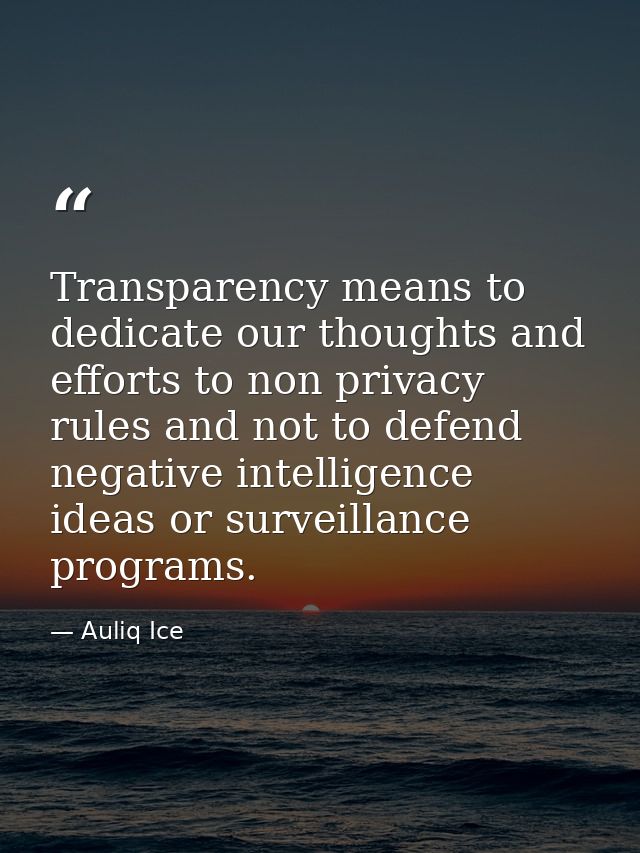 Transparency means to dedicate our thoughts and efforts to non privacy rules and not to defend negative intelligence ide — Auliq Ice