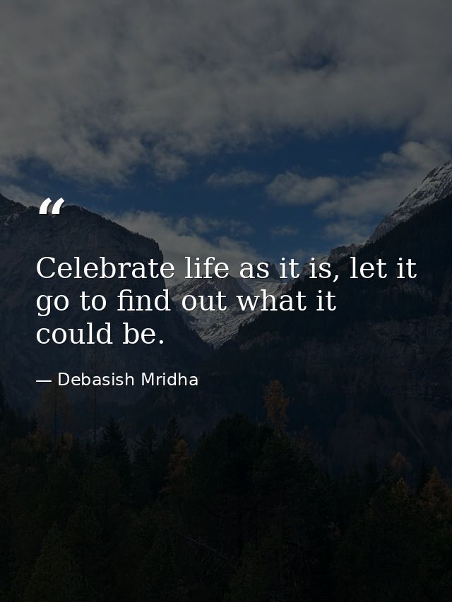 Celebrate life as it is, let it go to find out what it could be. — Debasish Mridha