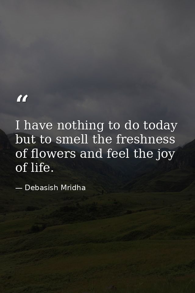 I have nothing to do today but to smell the freshness of flowers and feel the joy of life. — Debasish Mridha