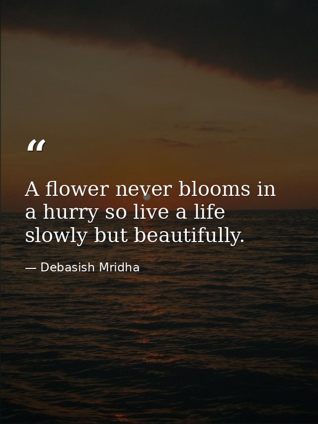 A flower never blooms in a hurry so live a life slowly but beautifully. — Debasish Mridha