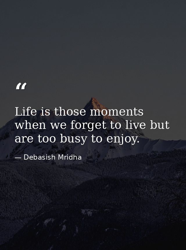 Life is those moments when we forget to live but are too busy to enjoy. — Debasish Mridha