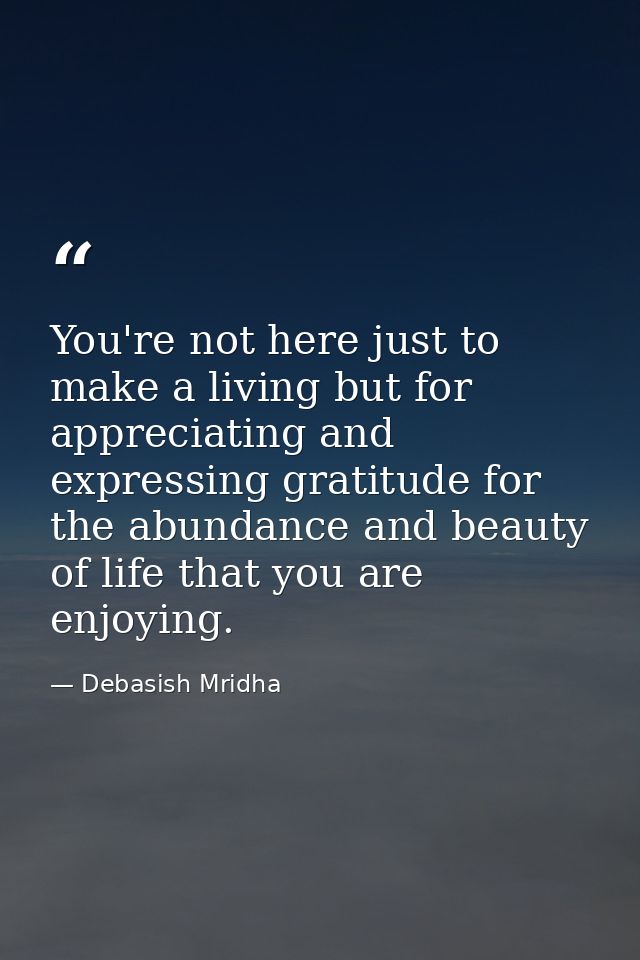You're not here just to make a living but for appreciating and expressing gratitude for the abundance and beauty of life — Debasish Mridha
