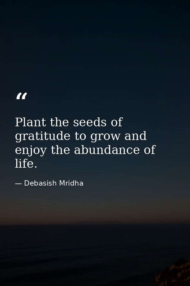 Plant the seeds of gratitude to grow and enjoy the abundance of life. — Debasish Mridha