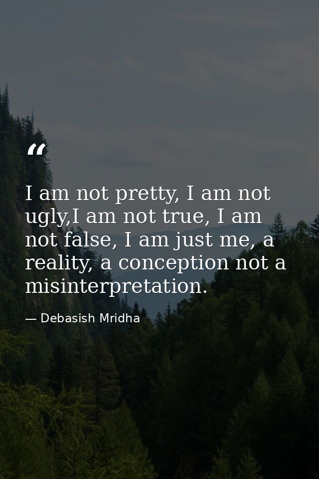 I am not pretty, I am not ugly,I am not true, I am not false, I am just me, a reality, a conception not a misinterpretat — Debasish Mridha