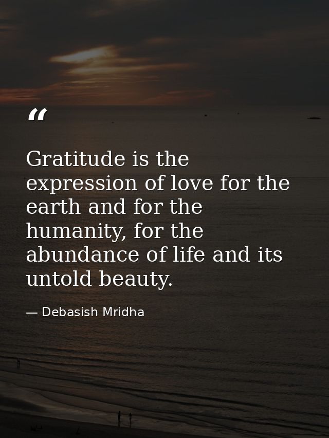 Gratitude is the expression of love for the earth and for the humanity, for the abundance of life and its untold beauty. — Debasish Mridha