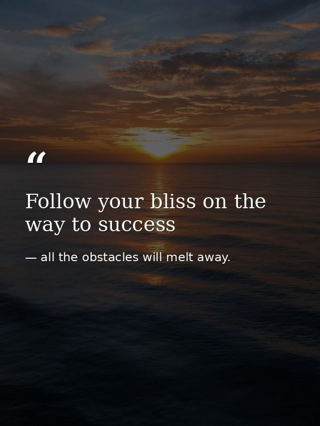 Follow your bliss on the way to success — all the obstacles will melt away.