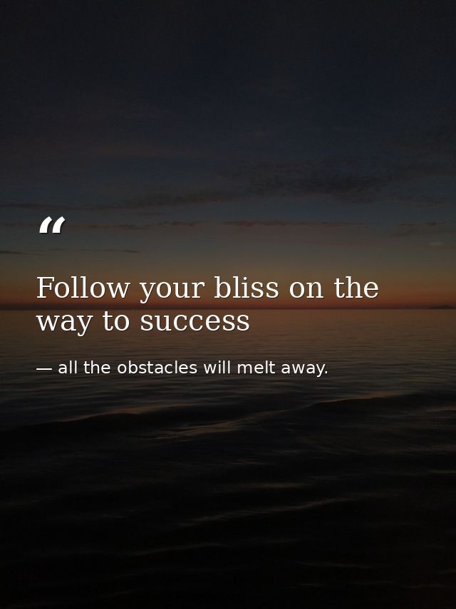 Follow your bliss on the way to success — all the obstacles will melt away.
