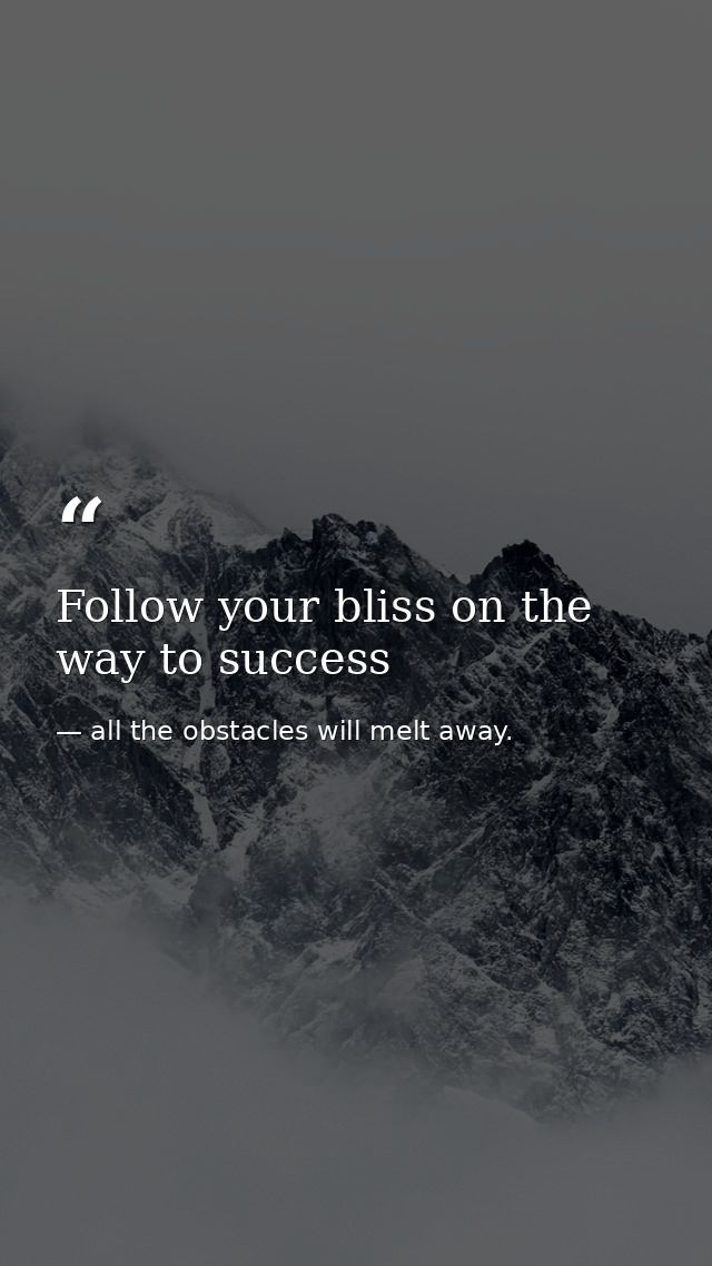 Follow your bliss on the way to success — all the obstacles will melt away.