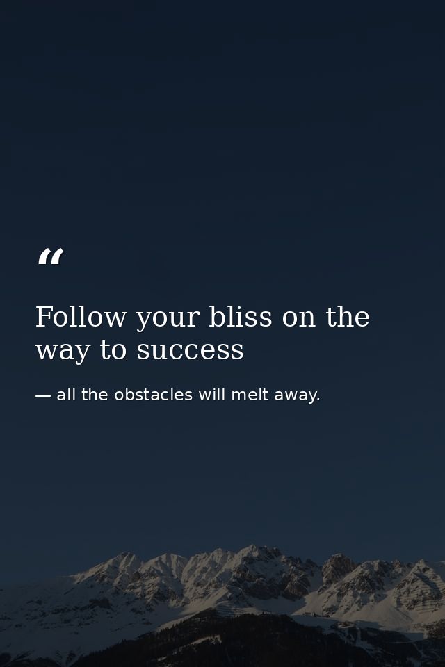 Follow your bliss on the way to success — all the obstacles will melt away.