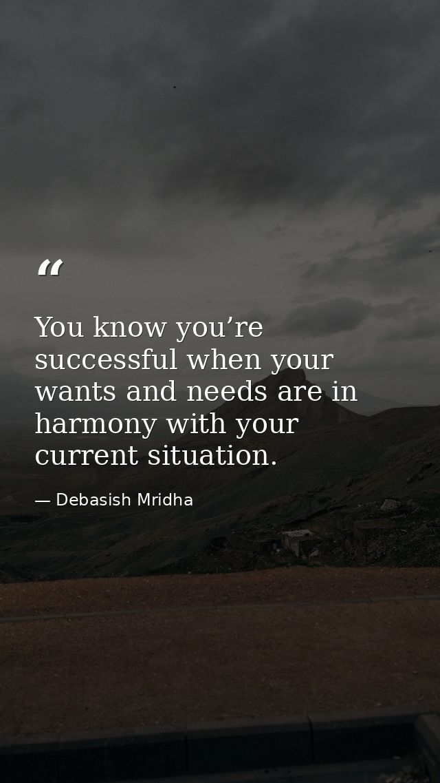 You know you’re successful when your wants and needs are in harmony with your current situation. — Debasish Mridha