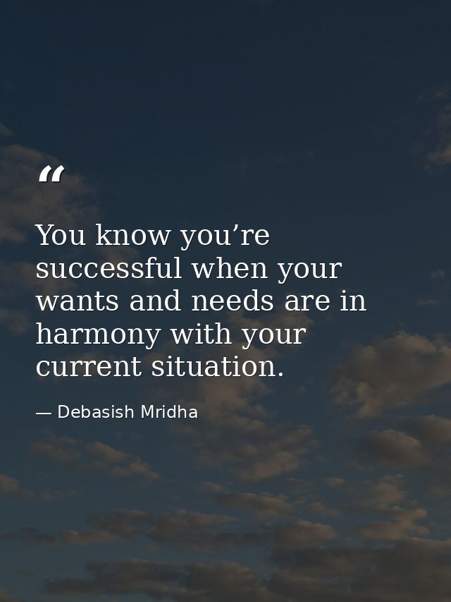 You know you’re successful when your wants and needs are in harmony with your current situation. — Debasish Mridha