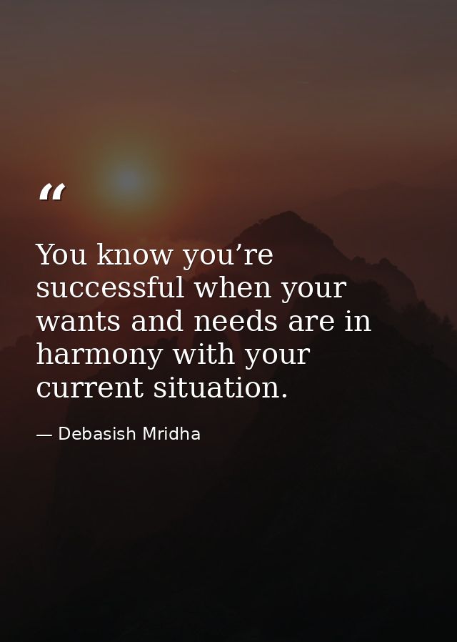 You know you’re successful when your wants and needs are in harmony with your current situation. — Debasish Mridha