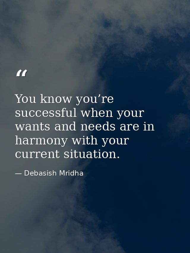 You know you’re successful when your wants and needs are in harmony with your current situation. — Debasish Mridha