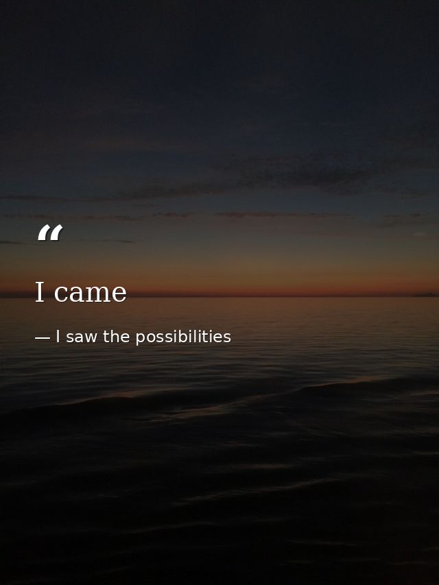 I came — I saw the possibilities