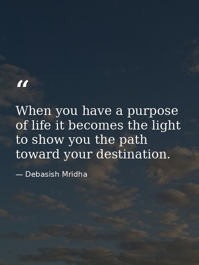 When you have a purpose of life it becomes the light to show you the path toward your destination. — Debasish Mridha