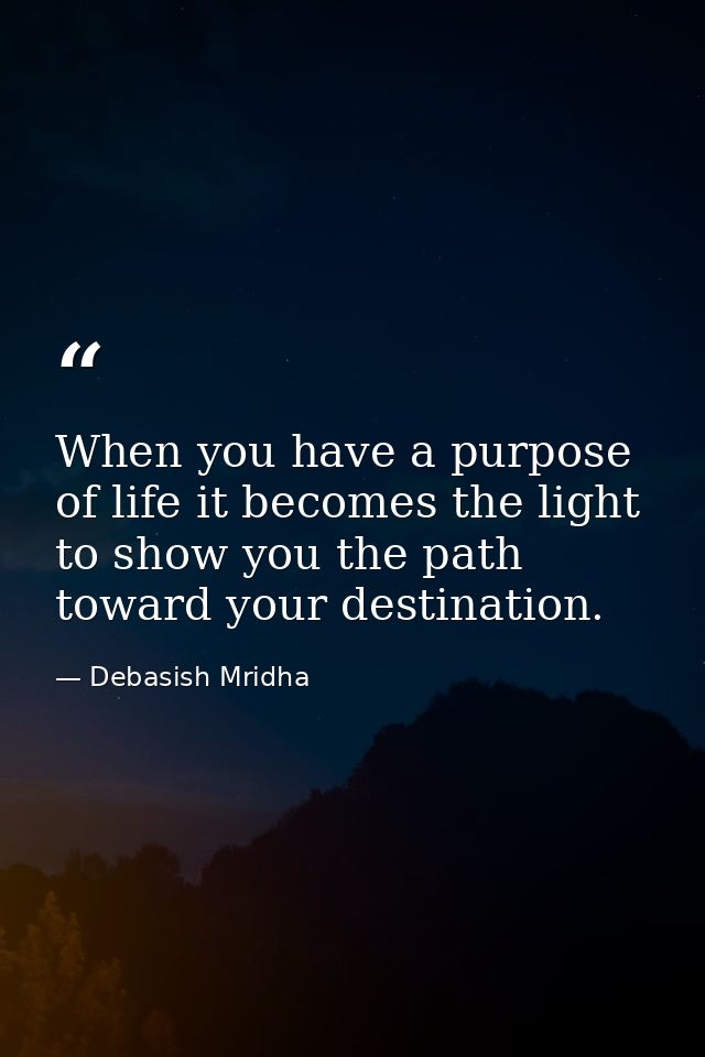 When you have a purpose of life it becomes the light to show you the path toward your destination. — Debasish Mridha
