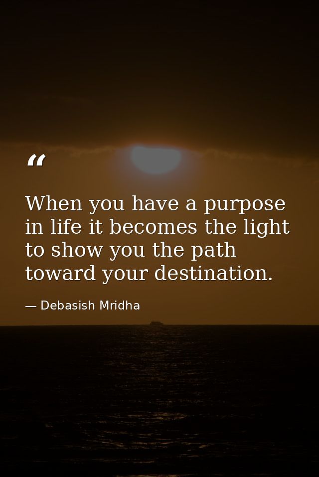 When you have a purpose in life it becomes the light to show you the path toward your destination. — Debasish Mridha