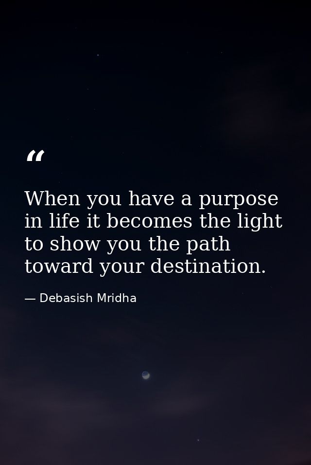 When you have a purpose in life it becomes the light to show you the path toward your destination. — Debasish Mridha