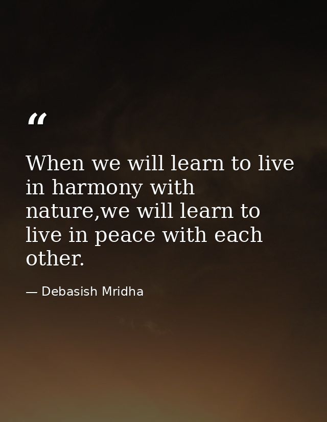 When we will learn to live in harmony with nature,we will learn to live in peace with each other. — Debasish Mridha