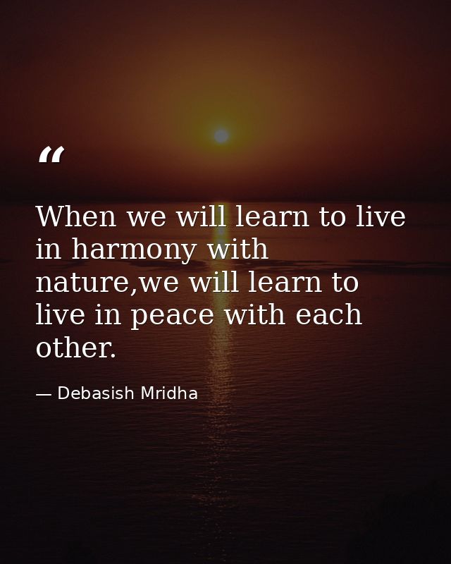 When we will learn to live in harmony with nature,we will learn to live in peace with each other. — Debasish Mridha
