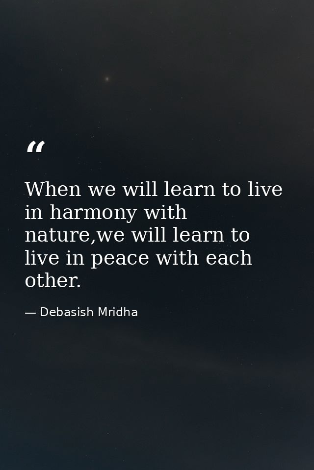 When we will learn to live in harmony with nature,we will learn to live in peace with each other. — Debasish Mridha