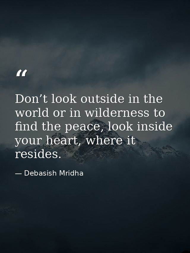 Don’t look outside in the world or in wilderness to find the peace, look inside your heart, where it resides. — Debasish Mridha