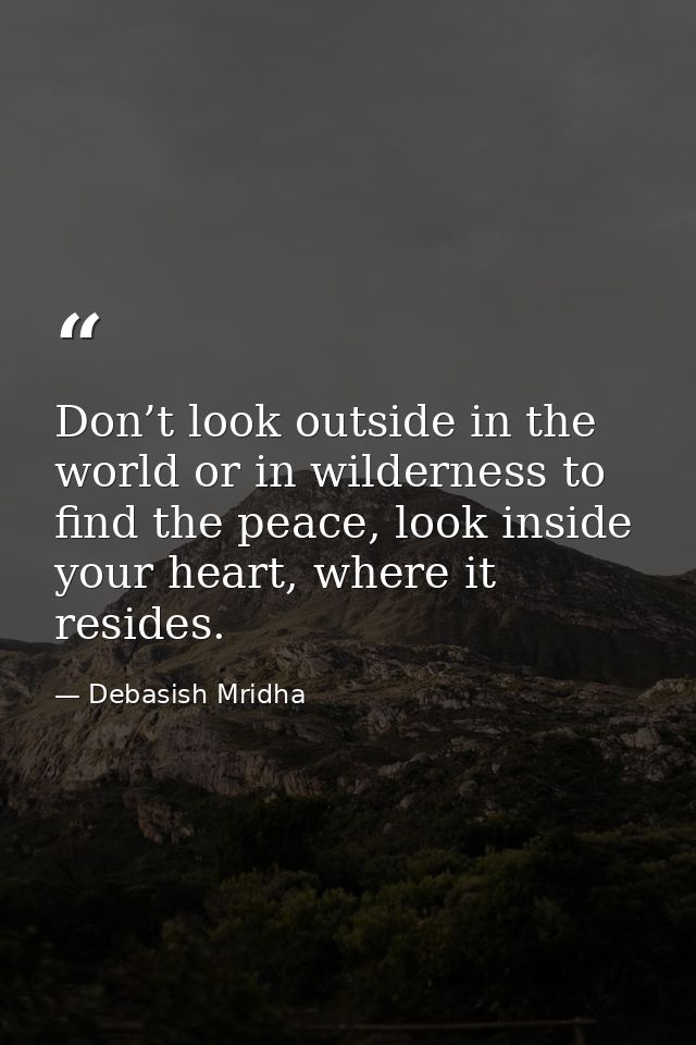 Don’t look outside in the world or in wilderness to find the peace, look inside your heart, where it resides. — Debasish Mridha