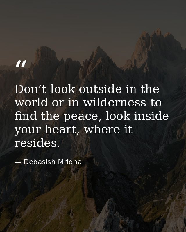 Don’t look outside in the world or in wilderness to find the peace, look inside your heart, where it resides. — Debasish Mridha