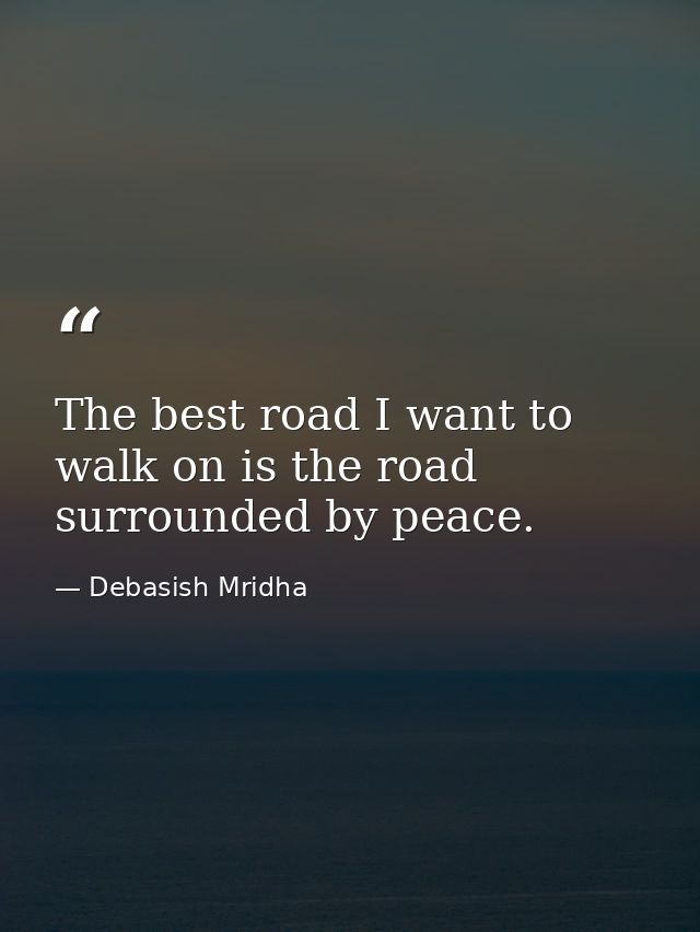 The best road I want to walk on is the road surrounded by peace. — Debasish Mridha