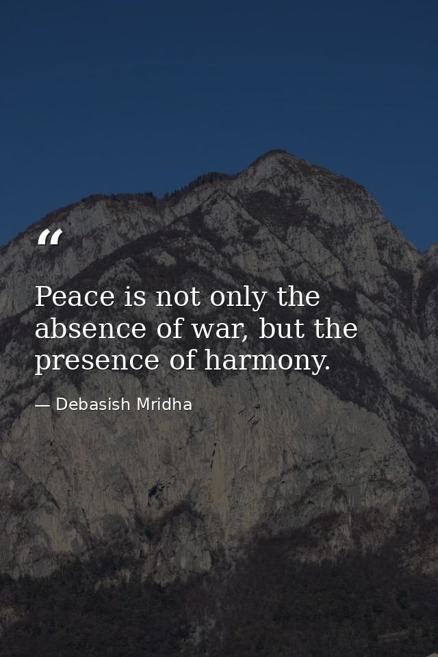 Peace is not only the absence of war, but the presence of harmony. — Debasish Mridha