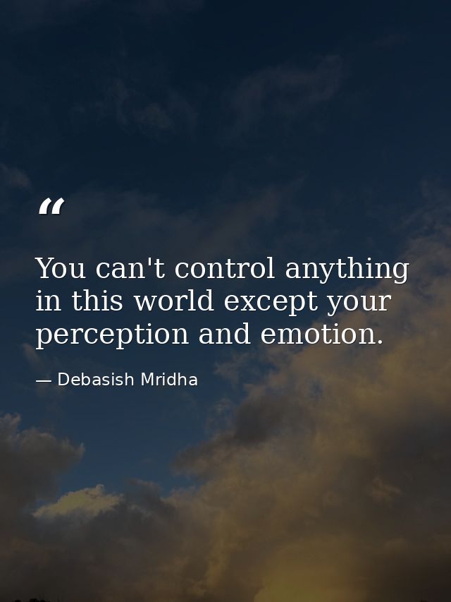 You can't control anything in this world except your perception and emotion. — Debasish Mridha