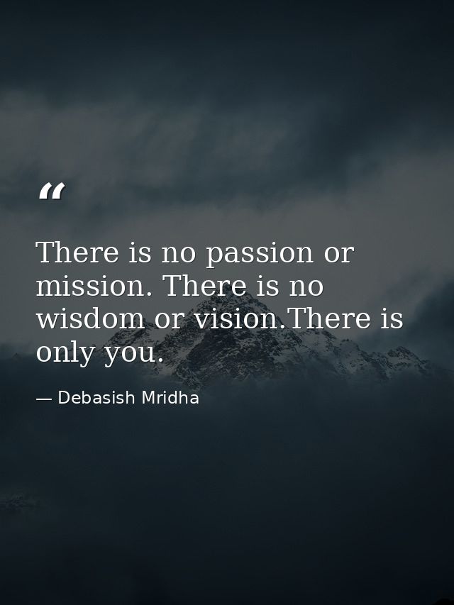 There is no passion or mission. There is no wisdom or vision.There is only you. — Debasish Mridha