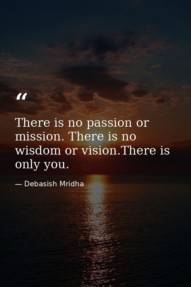 There is no passion or mission. There is no wisdom or vision.There is only you. — Debasish Mridha