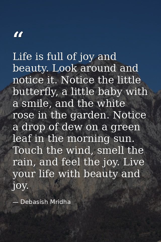 Life is full of joy and beauty. Look around and notice it. Notice the little butterfly, a little baby with a smile, and  — Debasish Mridha