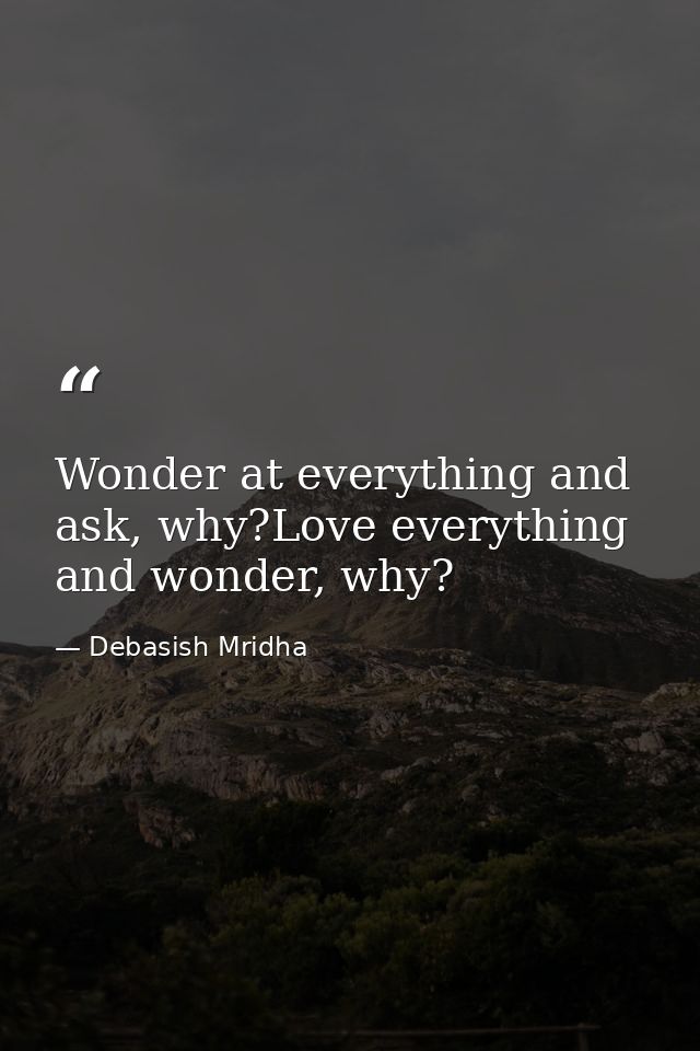 Wonder at everything and ask, why?Love everything and wonder, why? — Debasish Mridha