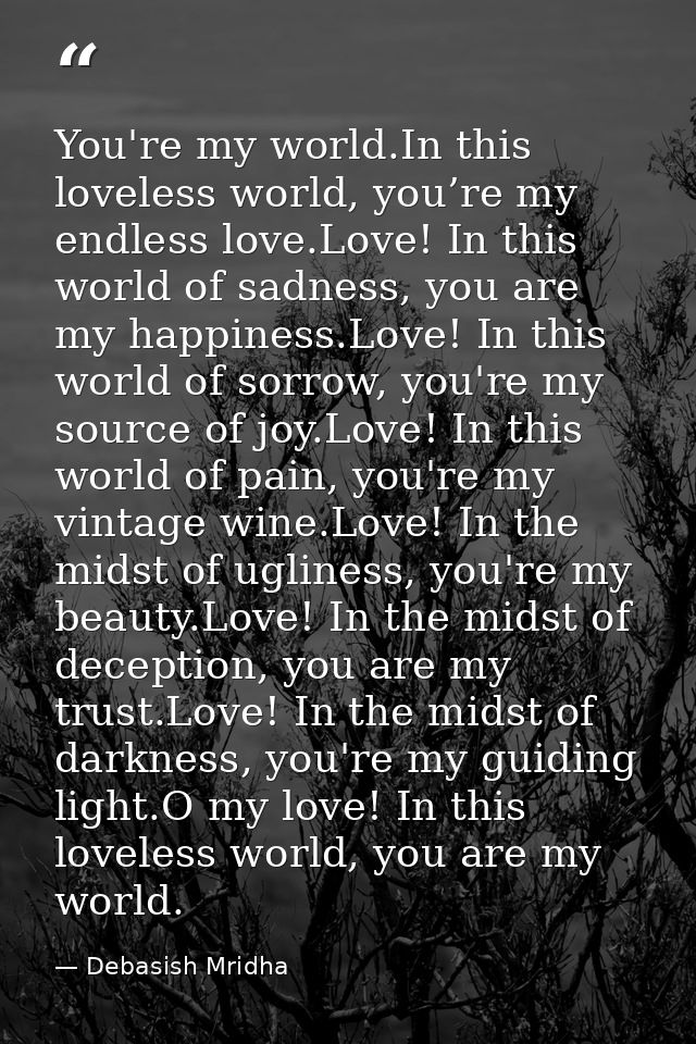 You're my world.In this loveless world, you’re my endless love.Love! In this world of sadness, you are my happiness.Love — Debasish Mridha