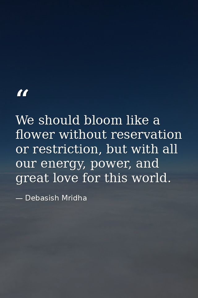 We should bloom like a flower without reservation or restriction, but with all our energy, power, and great love for thi — Debasish Mridha
