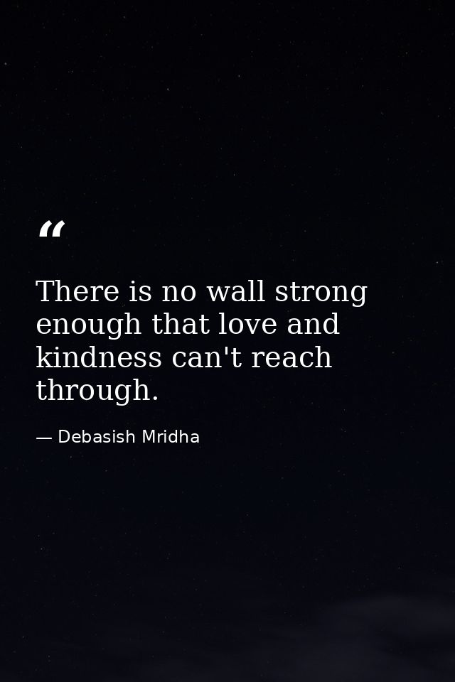 There is no wall strong enough that love and kindness can't reach through. — Debasish Mridha