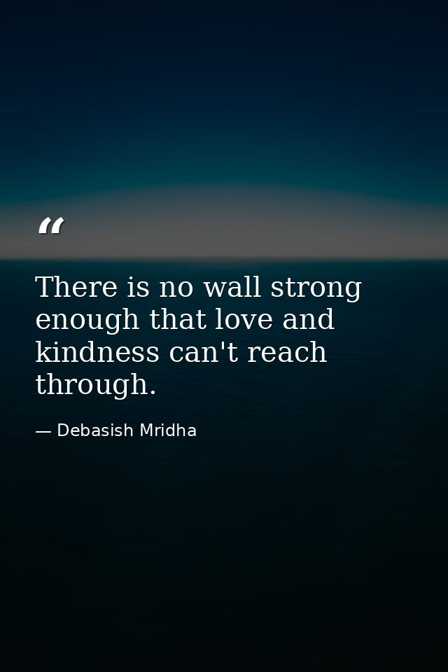 There is no wall strong enough that love and kindness can't reach through. — Debasish Mridha