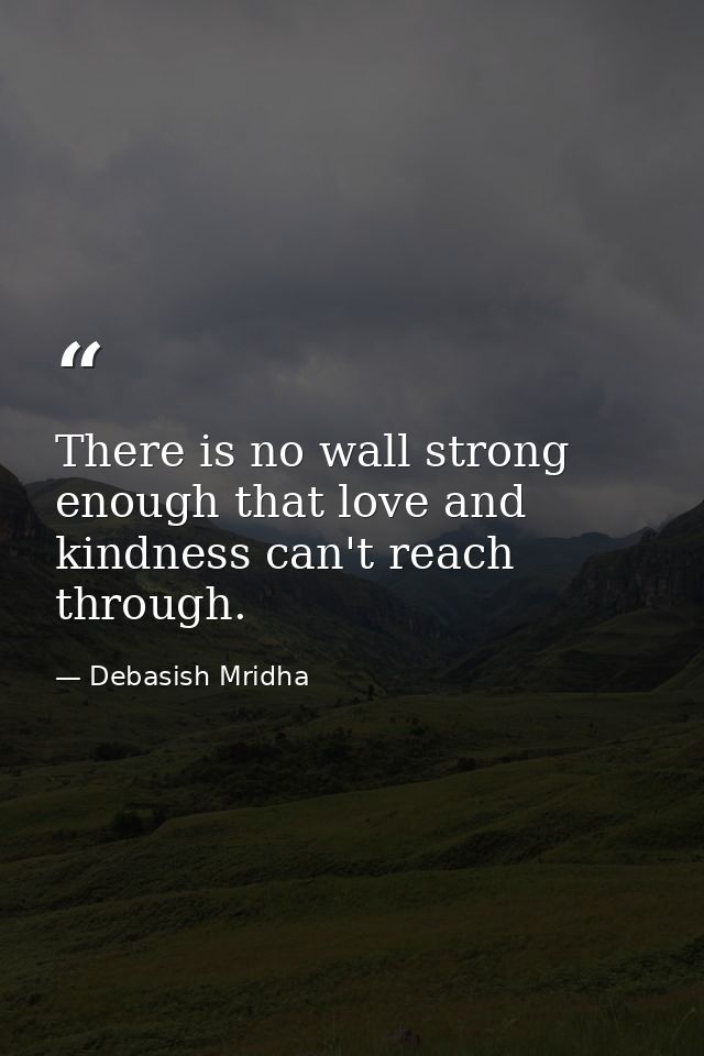 There is no wall strong enough that love and kindness can't reach through. — Debasish Mridha